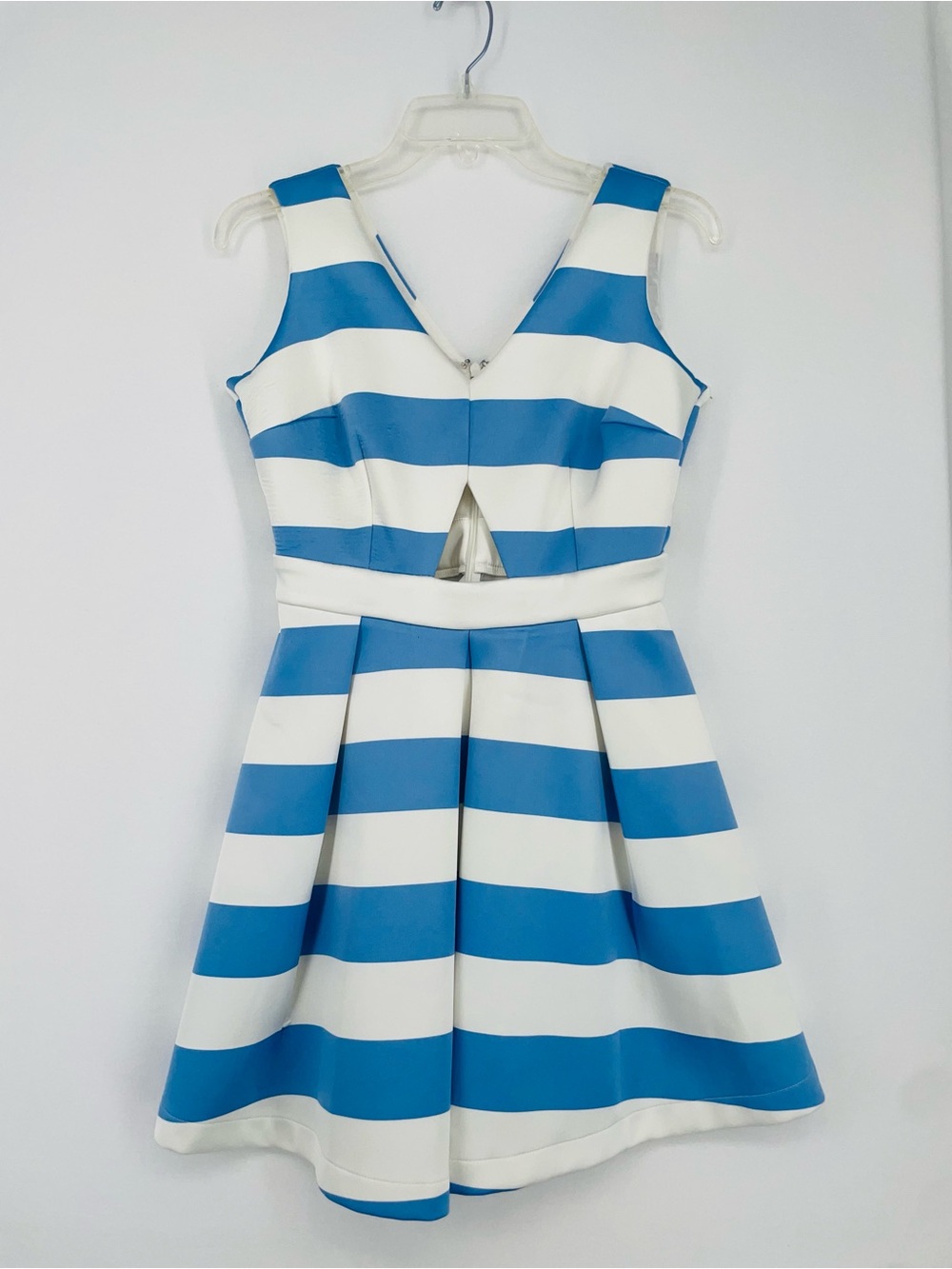 Gianni Bini Blue and White Striped Fit-and-Flare Mini Dress